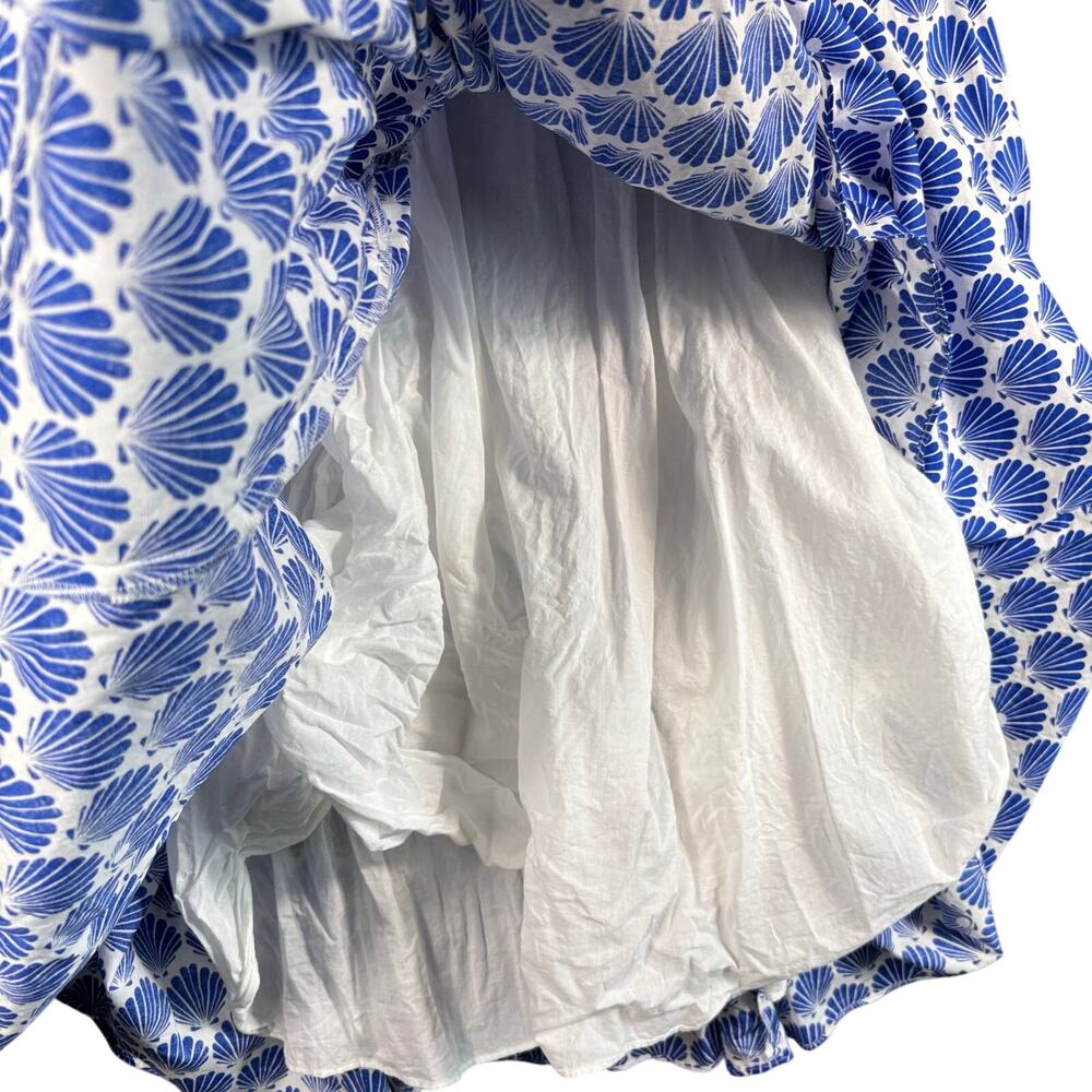 Kate Spade New York XXL Blue White Shell Print Smocked Midi Dress Cotton Pockets - Picture 9 of 11